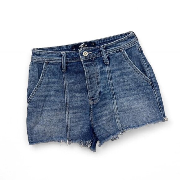 Hollister Denim High Rise Shorts Cut Off Front Seams Dark Wash‎ Size 3/26 - Picture 2 of 5